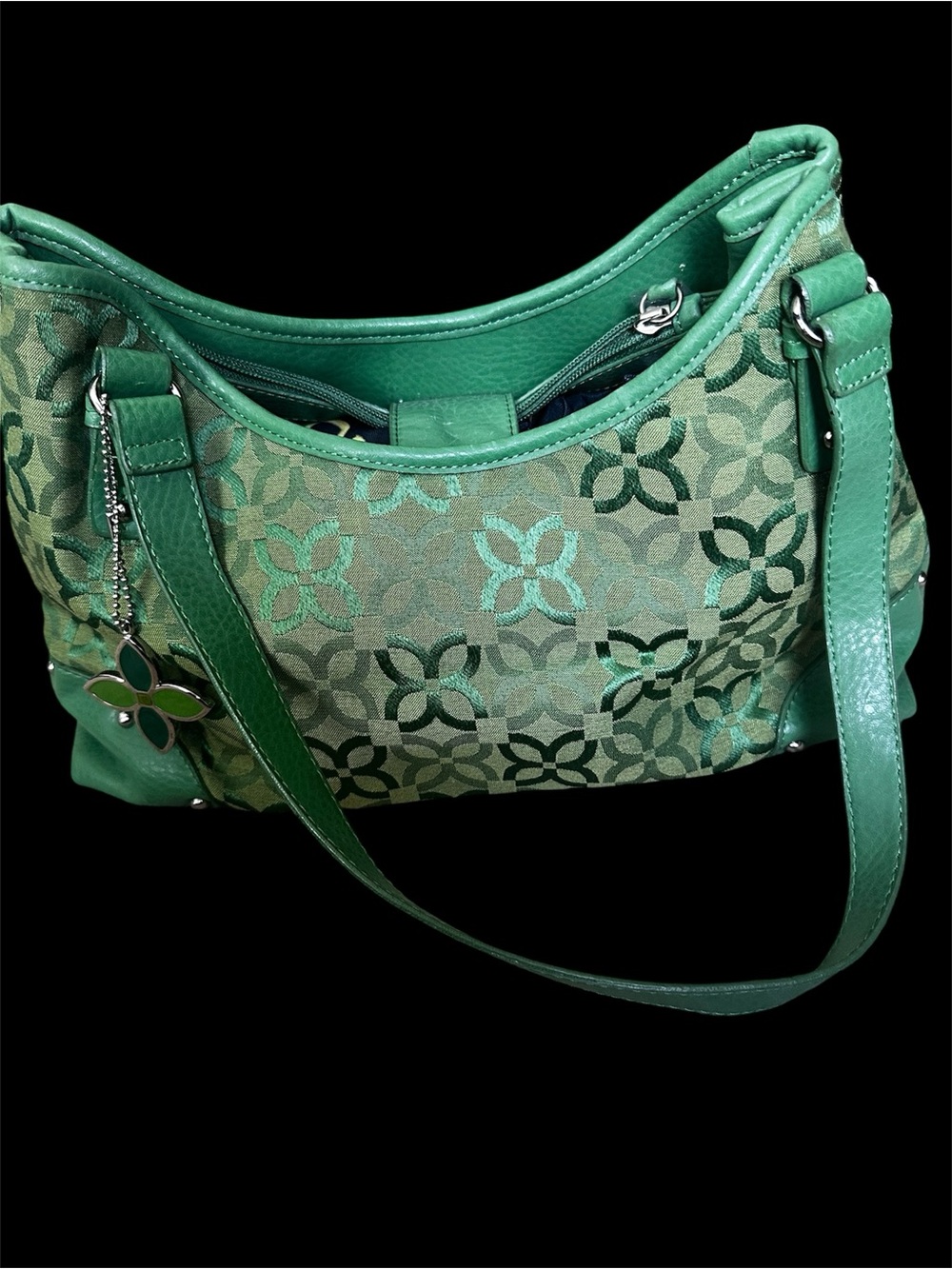 Relic Green Patterned Shoulder Bag eith Leather Trim